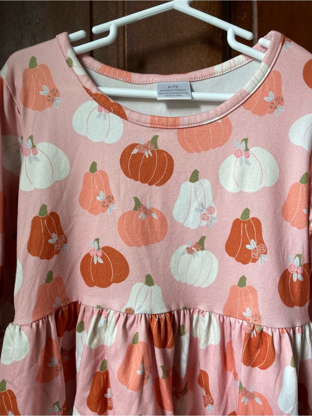 girls 7-8 long sleeve pink dress with pumpkins - Picture 3 of 6